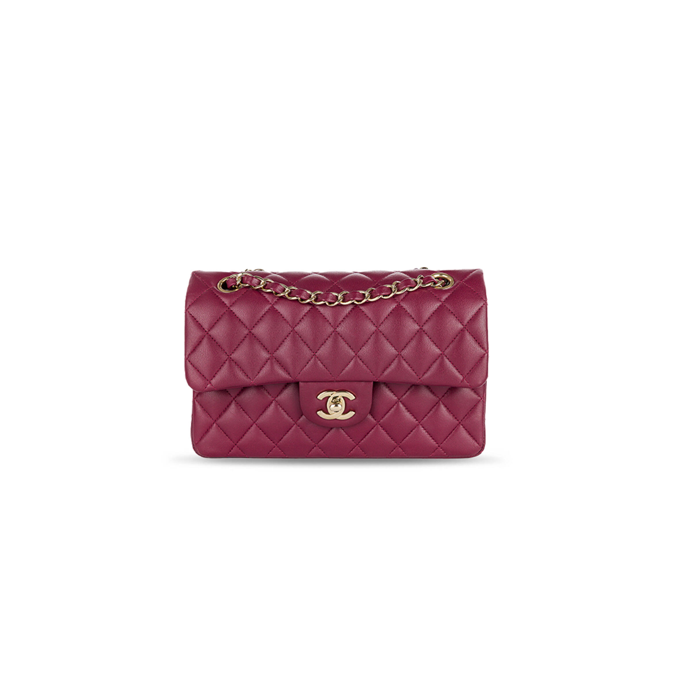 CHANEL MASTER BURGUNDY LAMBSKIN CLASSIC SMALL DOUBLE FLAP BAG (23*14*6.5cm)